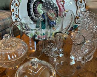 crystal candy dish , glass pitcher,