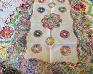 Hand stitched table topper, unusual