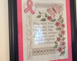 Breast cancer needle work framed