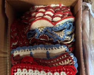 Vintage hand made knitted kitchen hot pads