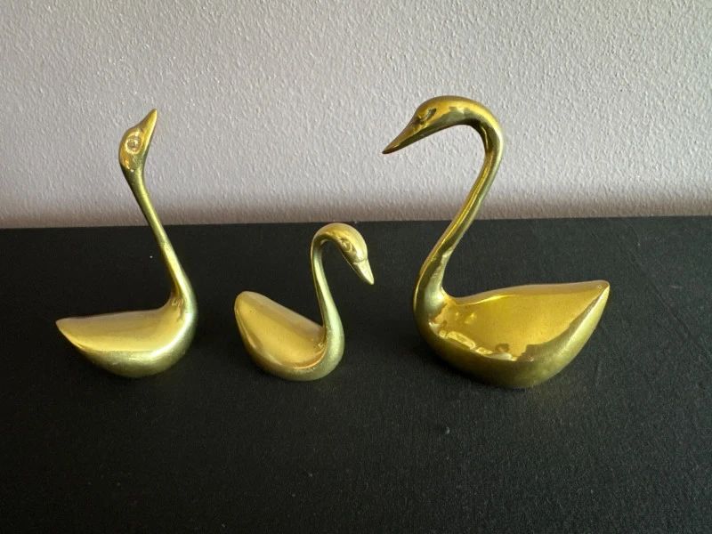 Qty 3 - Decorative Brass Swans