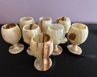 Qty 8 - Vintage Agate Stone Goblets