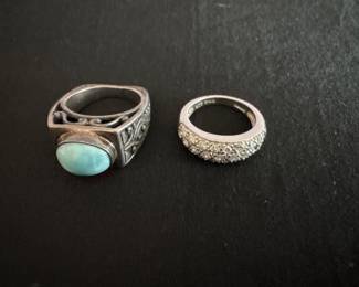 Qty 2 - Vintage Silver Rings (925) 14 Grams