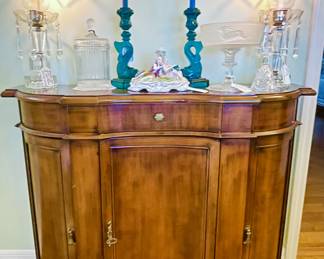 Vintage Serpentine Front Console Table with open shelves 
