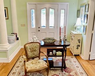 French Antique embroidered chair in Pecan