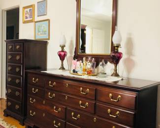 Master Bedroom-
Councill Craftsman Dresser 
Councill Craftsman Mirror 
Cranberry Glass Lamps