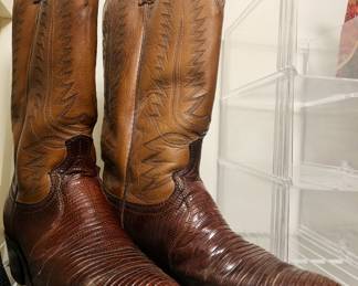Men's Vintage Dan Post Boots Cognac Leather & Lizard 10 1/2 D