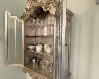 Italian Silver Leaf Wall Curio Vitrine