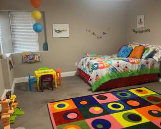 Double bed frame with mattress and decor