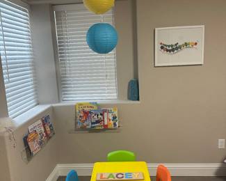 Kids desk, books and toys