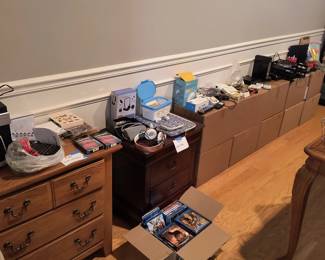 PC speaker system, Firesticks, Blu-Ray movies, hand warmers, Tp-Link network extender, mis electronics and home office items, Netgear router