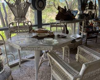 Wicker Table, Magazine Rack, Arm Chair