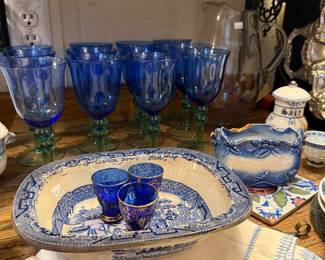 Blue & White Blue Willow, Blue & Green Stemware