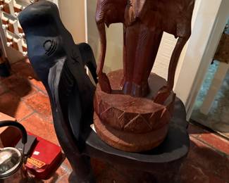 Water Buffalo Carved Stool, Elephant Carved Candle Holder