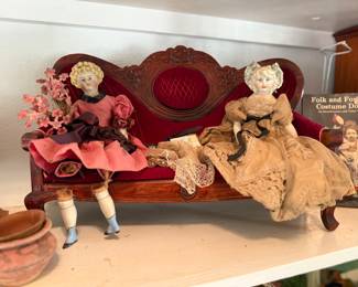 Antique dolls & settee