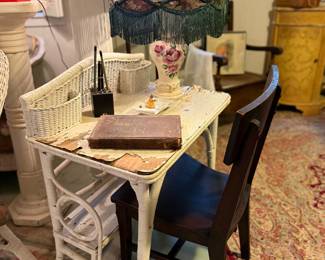 Wicker Desk, Music Chair, Lamp