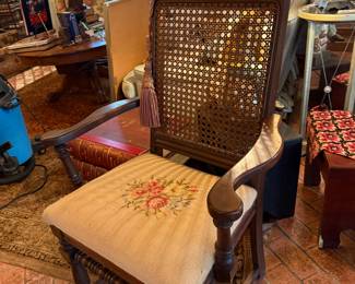 Needlepoint Antique Chair with Cane Backing