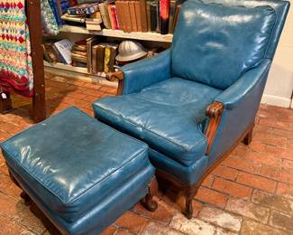 Blue Leather Chair & Ottoman