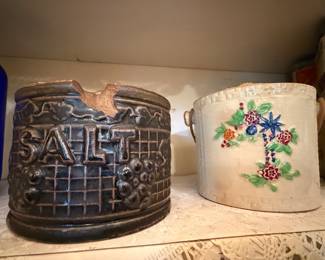 Stoneware Salt Crock, Biscuit Barrel