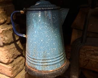 Blue Speckled Coffee Pot