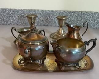 Silver Plated Tea Set With Candlesticks