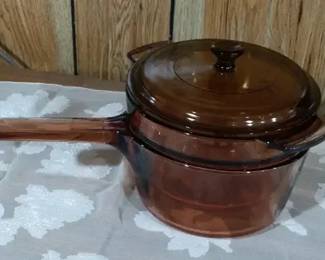 Vintage Amber Vision Double Boiler