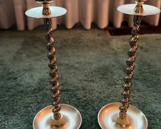 Pair Of Baldwin Twisted Brass Candlesticks