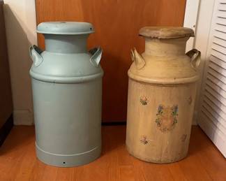 2 Vintage Painted Milk Cans