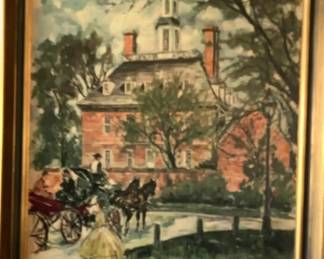 Framed Watercolor Print Titled Governors Palace Williamsburg