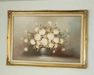M Gates Oil Painting Carnations In a vase