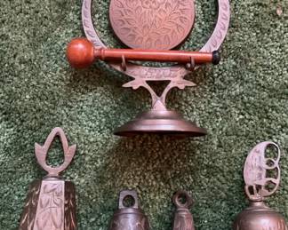 Four Hand Crafted Leaf Motif Bells And One Small Flower Motif Gong