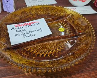 AMBER INDIANA GLASS DIVIDED PLATTER