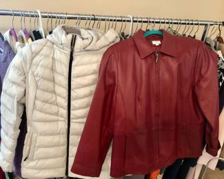 Puffer and red leather jackets