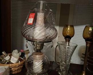 Fenton pink glass lamp. Top and bottom lights up.