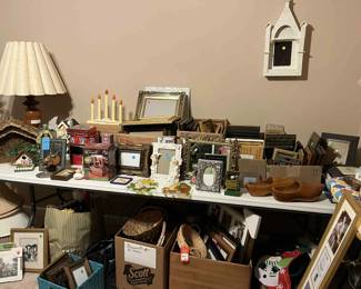 Vintage electric Christmas candles, grames, baskets, lamps and lamp shades.