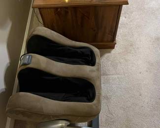 Leg massage machine that flips to foot stool.