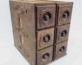 	Ornate Wooden Sewing Machine Drawer Set