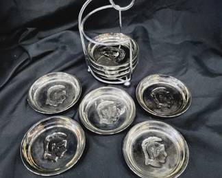 	Set Of Glass Coasters With Holder