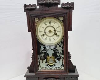 	WM. L Gilbert Mantel Clock With Etched Glass