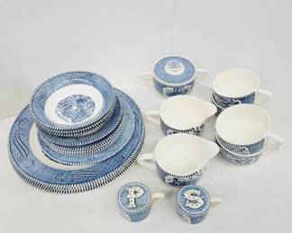 	Currier and Ives Blue And White Stoneware Dish Set