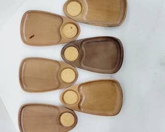 	Set Of Six Mid-Century Wooden Snack Trays