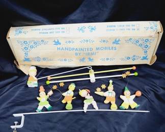 Hand Painted by Irmi Wooden Clown Mobile With
