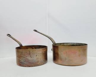 	Antique Hand-Hammered Copper Saucepans
