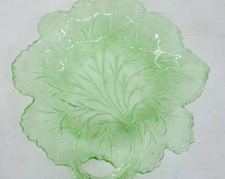 	Uranium Green Leaf Depression Glass Serving Dish