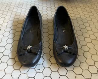 $125 CHANEL Buffalo Glitter Leather Crystal Star Bow Ballerina Flats 36 12 made in Italy
