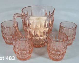Jeannette pink Depression glass pitcher and glasses set