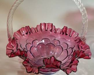 Fenton mulberry glass basket