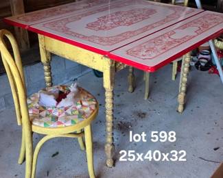 Vintage enamel top table and 2 chairs