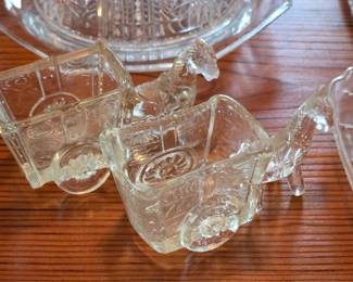Vintage glass donkey pulling cart