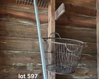 Vintage clam rake and oyster basket